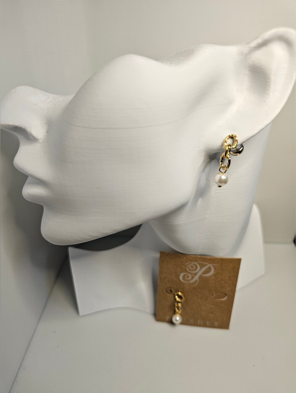 Plunder Gold Chain Link Pearl Drop Earrings
